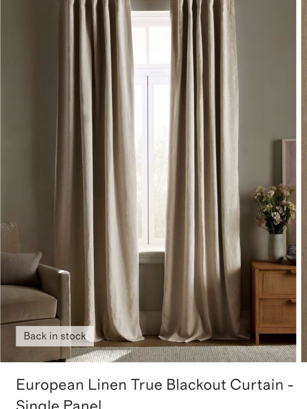 Quince European Luxe Linen Blackout Curtain Flax 48x96 (one panel)